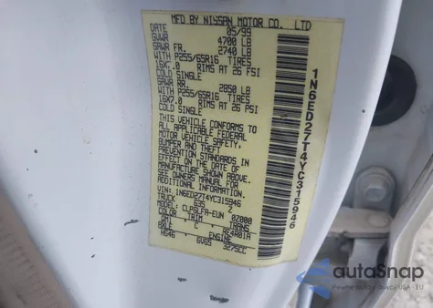 2000 Nissan Frontier Se-V6/Xe-V6 from USA, damaged, VIN 1N6ED27T4YC315946